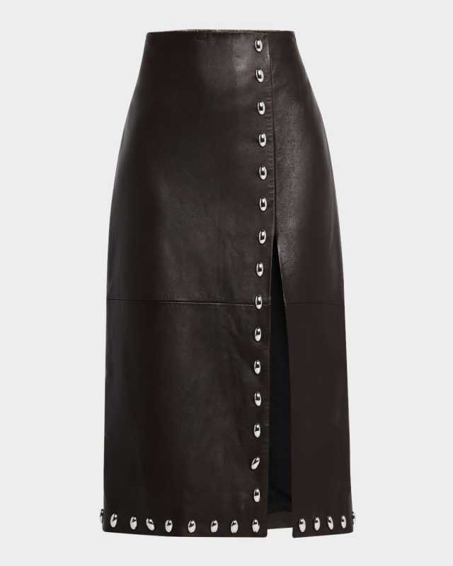 Naomi Stud-Embellished Faux Leather Midi Skirt